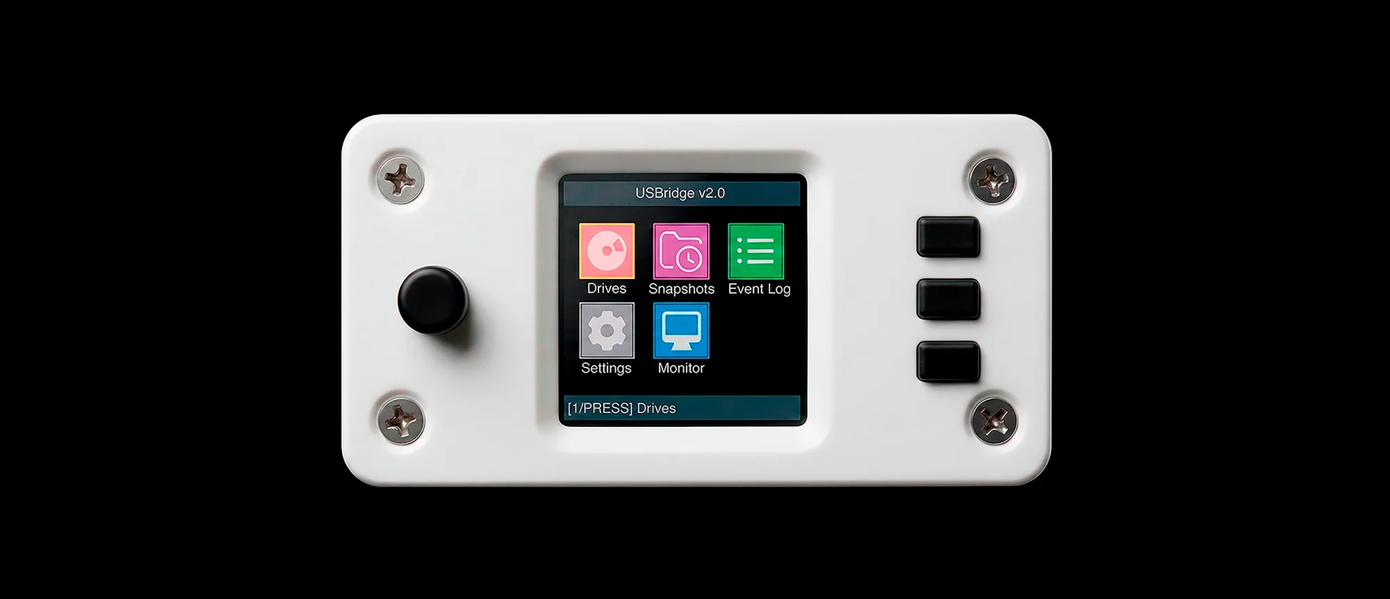 USBridge hardware KVM front panel displaying the main menu interface