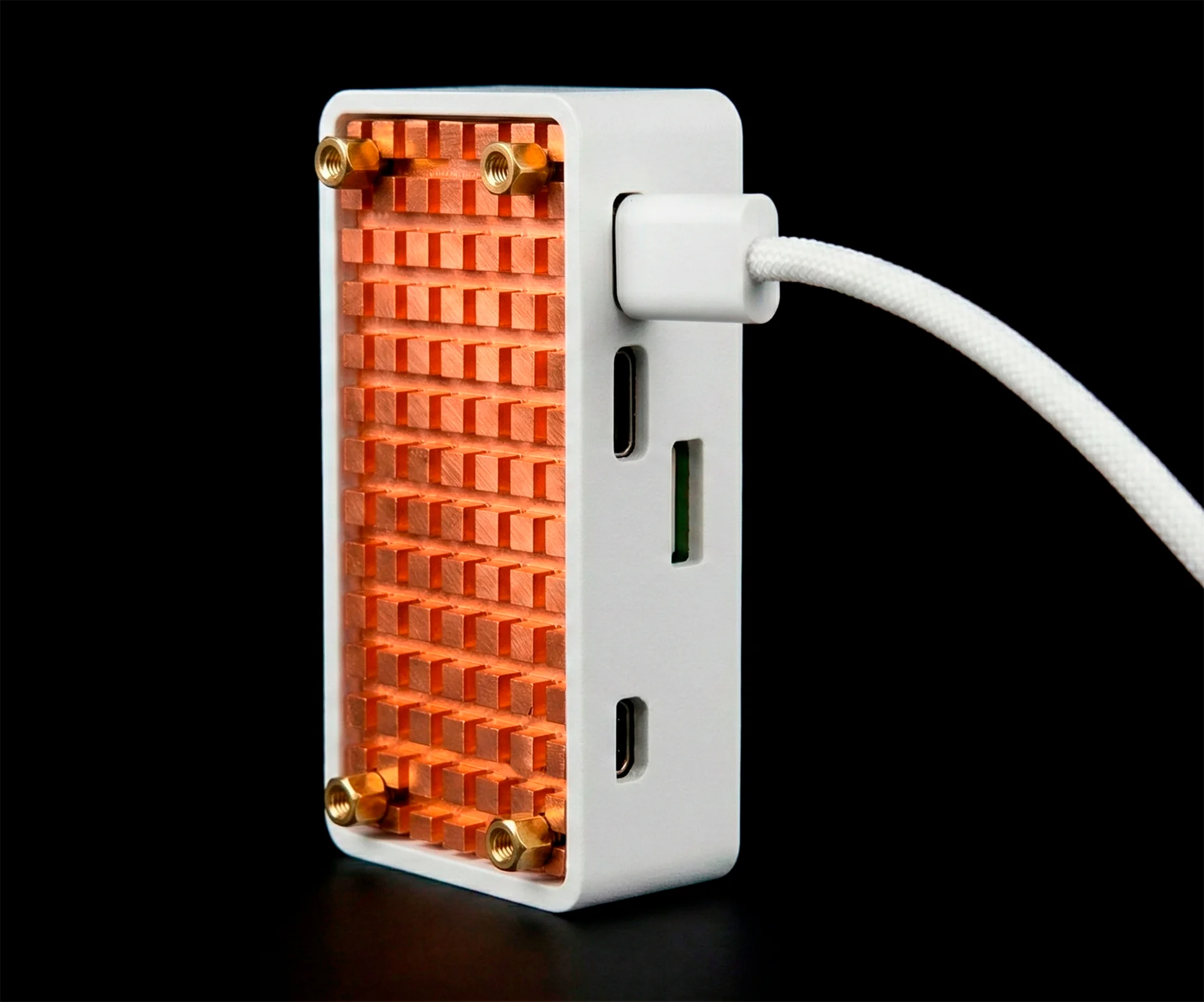 Diagram illustrating the USBridge passive cooling mechanism and internal heatsink thermal transfer