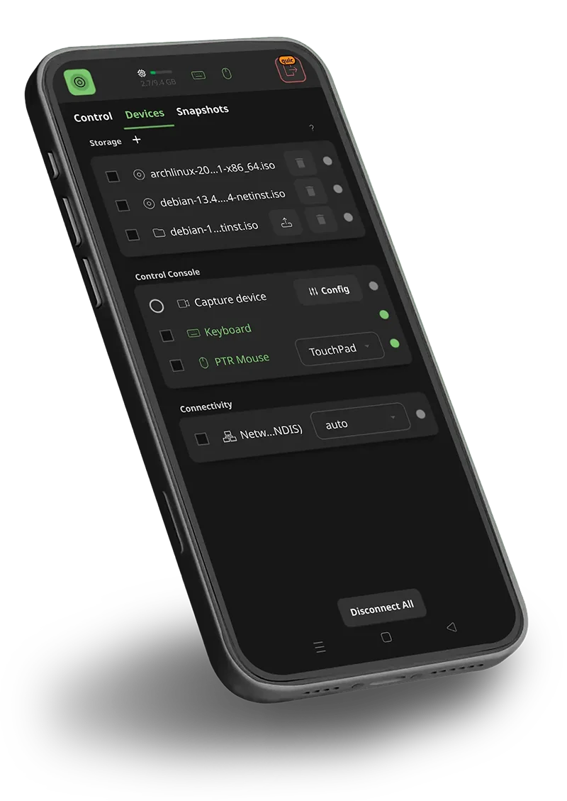 USBridge device management screen for virtual media mounting and USB-LAN bridging configuration.